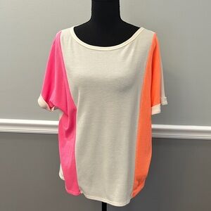BiBi Pink and Orange Colorblock Short Sleeve Top